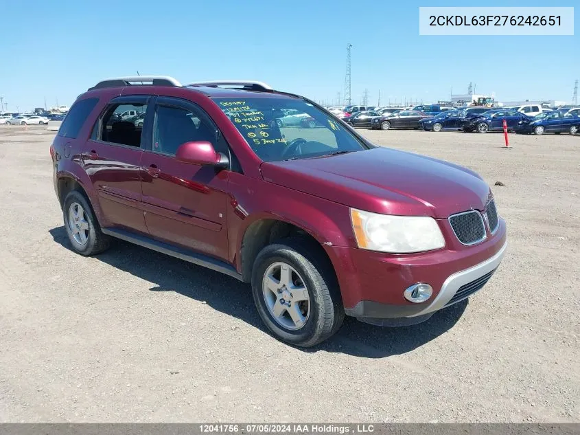 2007 Pontiac Torrent VIN: 2CKDL63F276242651 Lot: 12041756