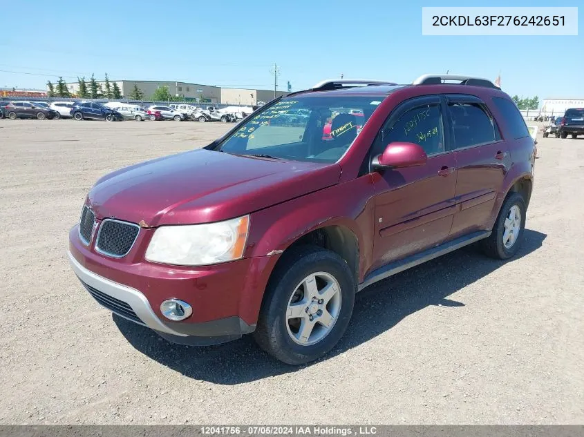 2007 Pontiac Torrent VIN: 2CKDL63F276242651 Lot: 12041756