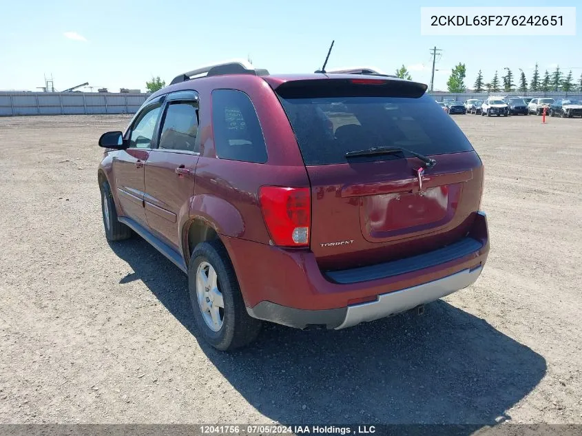 2007 Pontiac Torrent VIN: 2CKDL63F276242651 Lot: 12041756