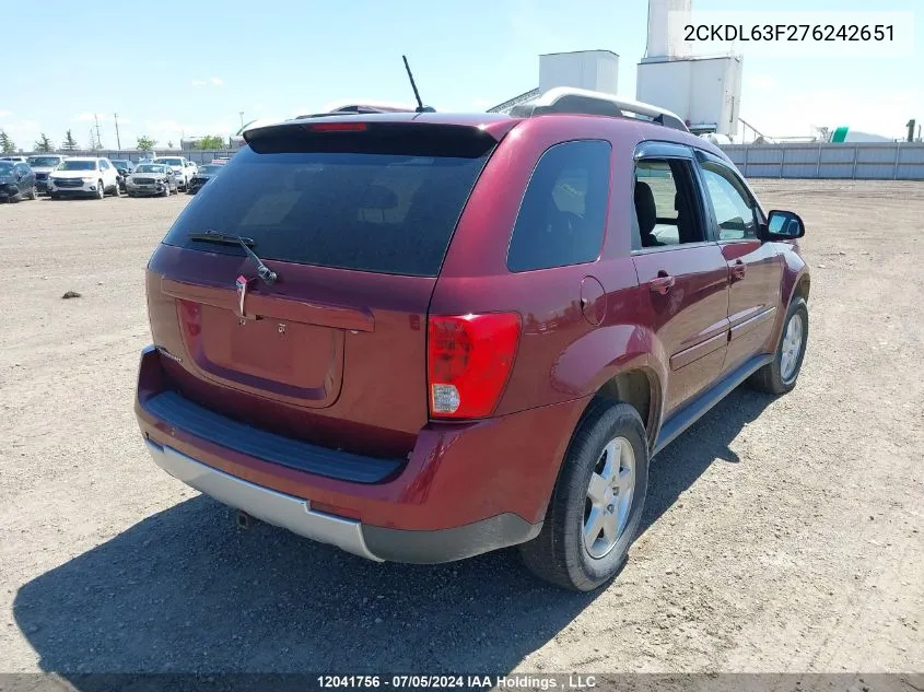 2007 Pontiac Torrent VIN: 2CKDL63F276242651 Lot: 12041756