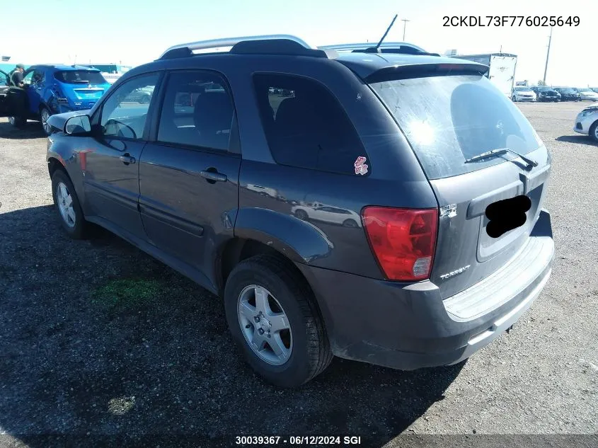 2007 Pontiac Torrent VIN: 2CKDL73F776025649 Lot: 30039367