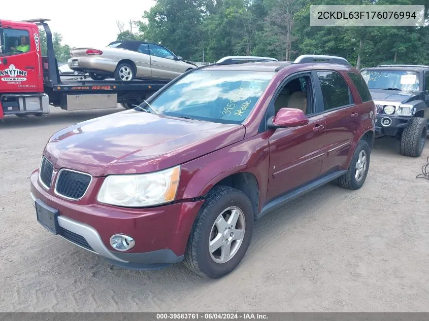 2007 Pontiac Torrent VIN: 2CKDL63F176076994 Lot: 39583761