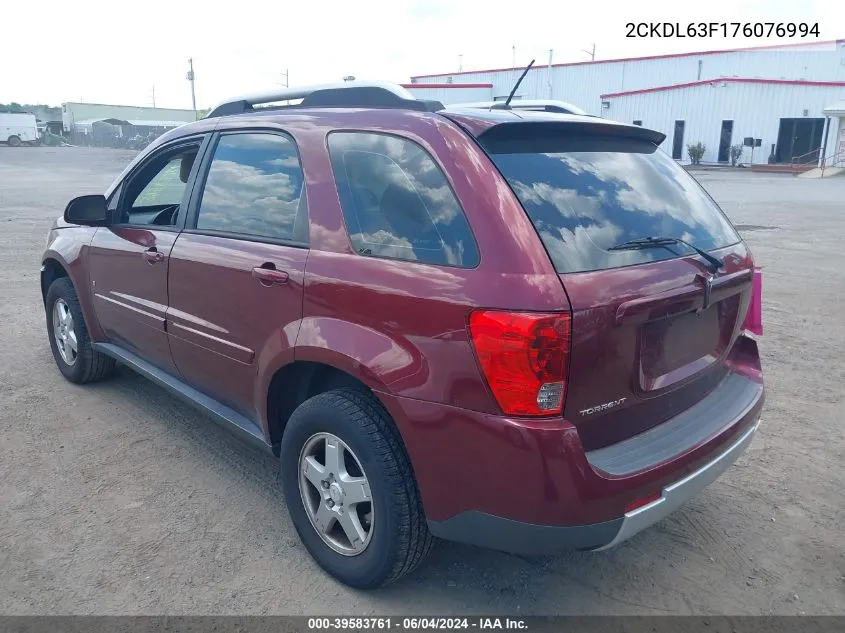 2007 Pontiac Torrent VIN: 2CKDL63F176076994 Lot: 39583761