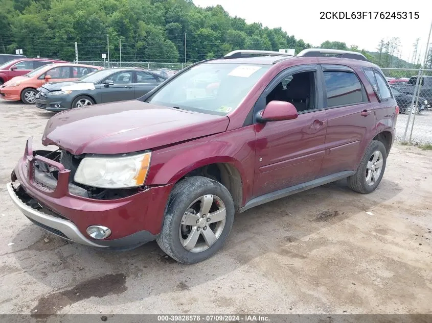 2007 Pontiac Torrent VIN: 2CKDL63F176245315 Lot: 39828578