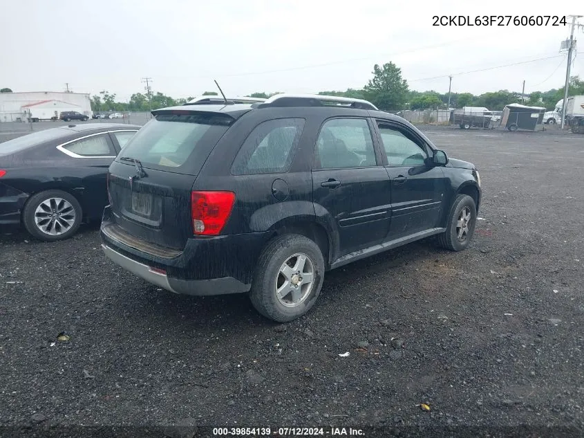 2007 Pontiac Torrent VIN: 2CKDL63F276060724 Lot: 39854139