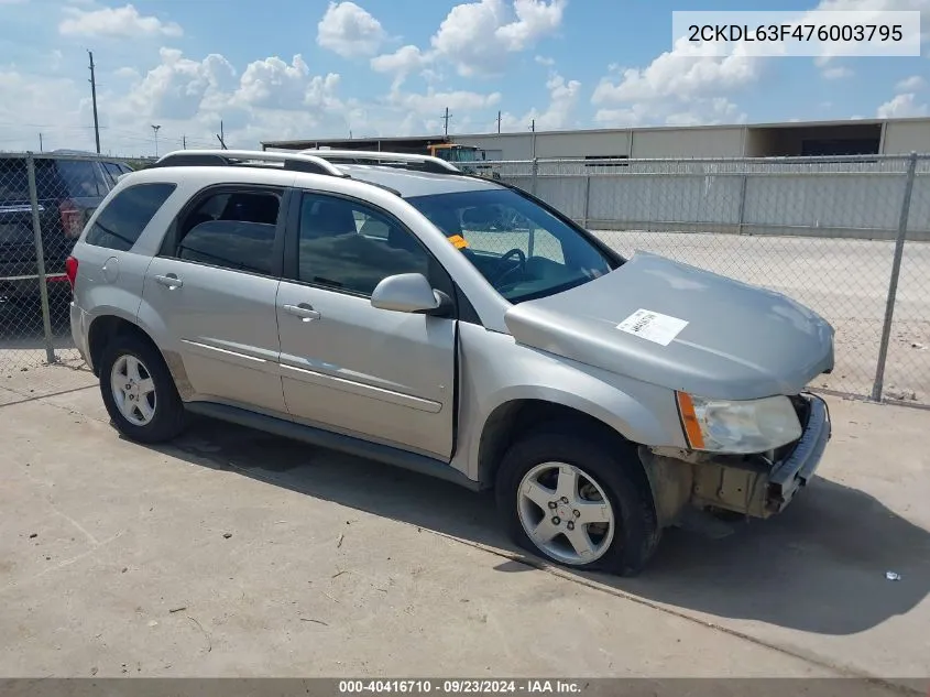 2007 Pontiac Torrent VIN: 2CKDL63F476003795 Lot: 40416710