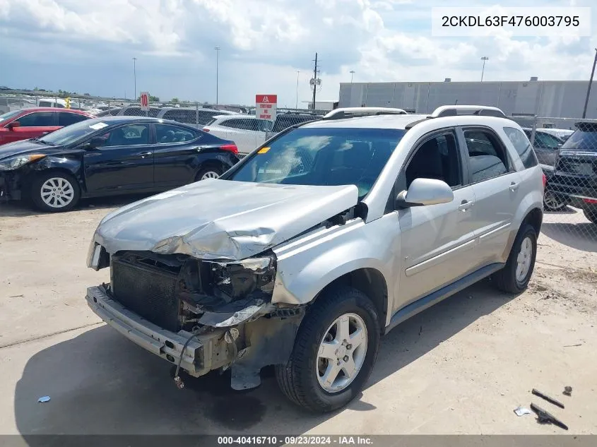 2007 Pontiac Torrent VIN: 2CKDL63F476003795 Lot: 40416710