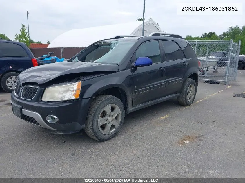 2008 Pontiac Torrent VIN: 2CKDL43F186031852 Lot: 12020940