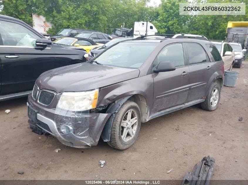 2008 Pontiac Torrent VIN: 2CKDL43F086032362 Lot: 12025496