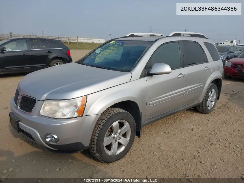 2008 Pontiac Torrent VIN: 2CKDL33F486344386 Lot: 12072191