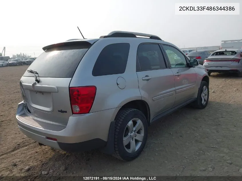 2008 Pontiac Torrent VIN: 2CKDL33F486344386 Lot: 12072191