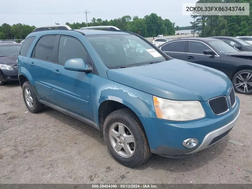 2008 Pontiac Torrent VIN: 2CKDL33FX86343744 Lot: 39404390