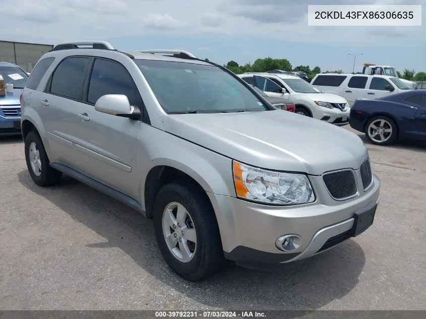 2008 Pontiac Torrent VIN: 2CKDL43FX86306635 Lot: 39792231