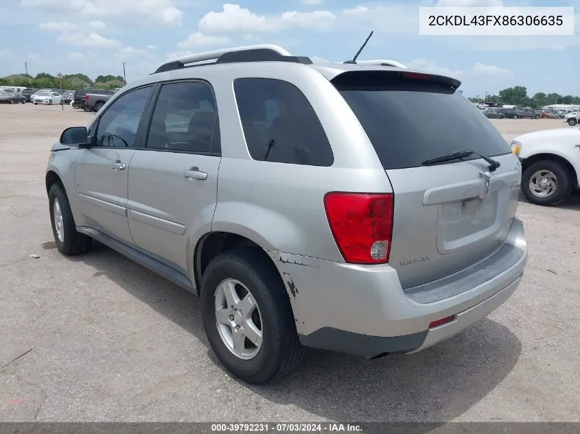 2008 Pontiac Torrent VIN: 2CKDL43FX86306635 Lot: 39792231