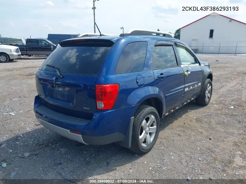 2008 Pontiac Torrent VIN: 2CKDL43F386293193 Lot: 39809932