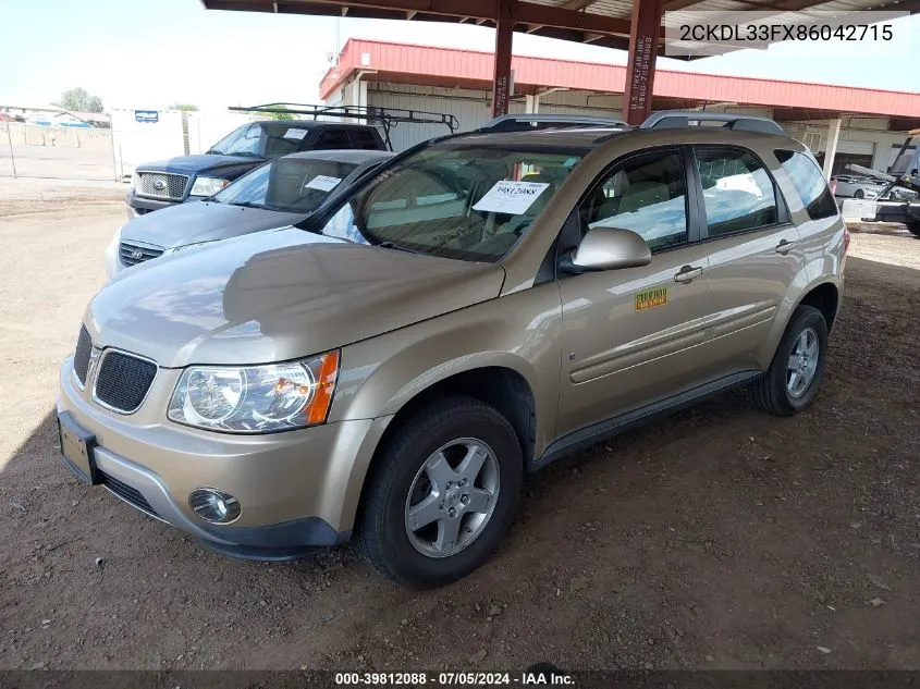 2008 Pontiac Torrent VIN: 2CKDL33FX86042715 Lot: 39812088