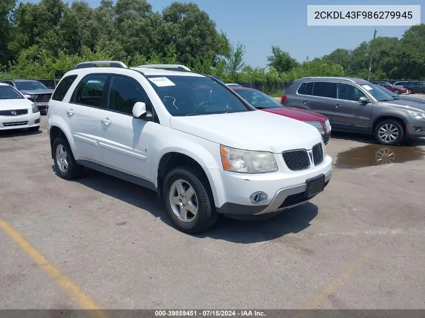 2008 Pontiac Torrent VIN: 2CKDL43F986279945 Lot: 39859451