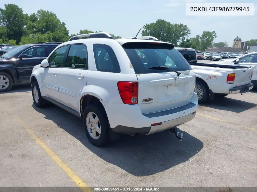 2008 Pontiac Torrent VIN: 2CKDL43F986279945 Lot: 39859451