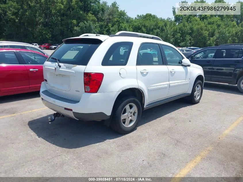 2008 Pontiac Torrent VIN: 2CKDL43F986279945 Lot: 39859451