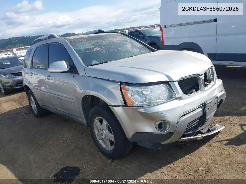 2008 Pontiac Torrent VIN: 2CKDL43F886072026 Lot: 40171094