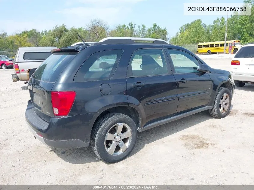 2008 Pontiac Torrent VIN: 2CKDL43F886066758 Lot: 40176841