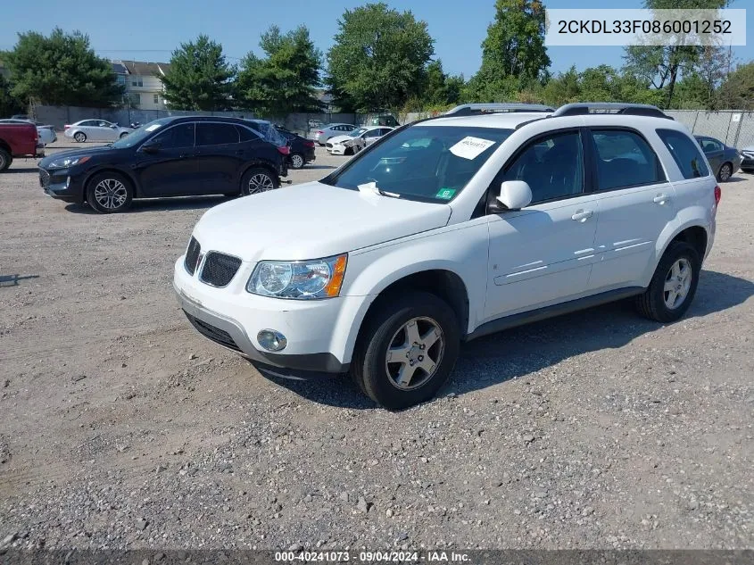 2008 Pontiac Torrent VIN: 2CKDL33F086001252 Lot: 40241073