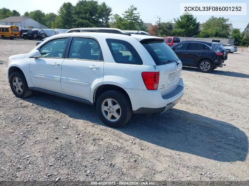 2008 Pontiac Torrent VIN: 2CKDL33F086001252 Lot: 40241073