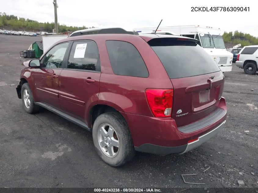 2008 Pontiac Torrent VIN: 2CKDL43F786309041 Lot: 40243238