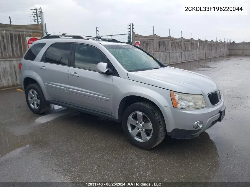 2009 Pontiac Torrent VIN: 2CKDL33F196220044 Lot: 12031743