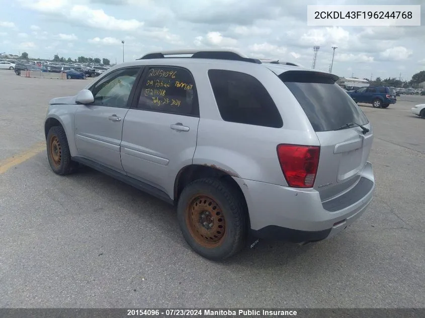 2009 Pontiac Torrent VIN: 2CKDL43F196244768 Lot: 20154096