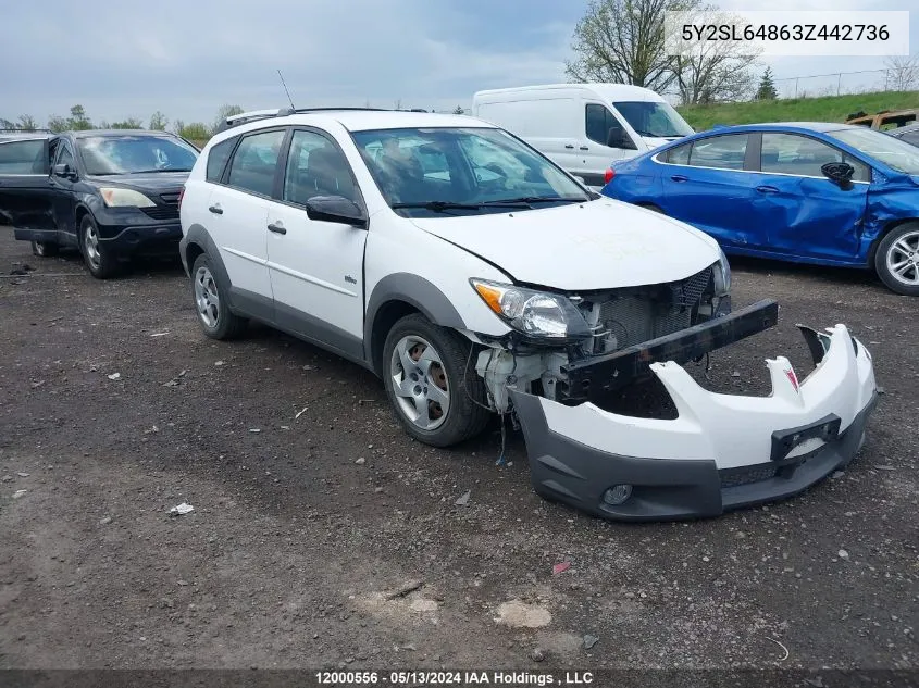 2003 Pontiac Vibe VIN: 5Y2SL64863Z442736 Lot: 12000556