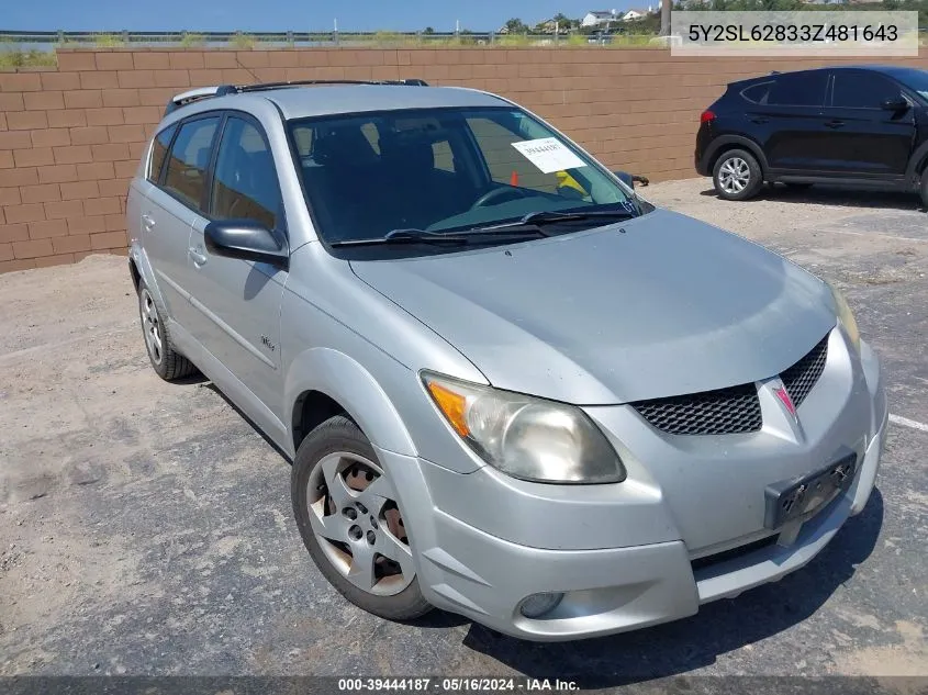 2003 Pontiac Vibe VIN: 5Y2SL62833Z481643 Lot: 39444187