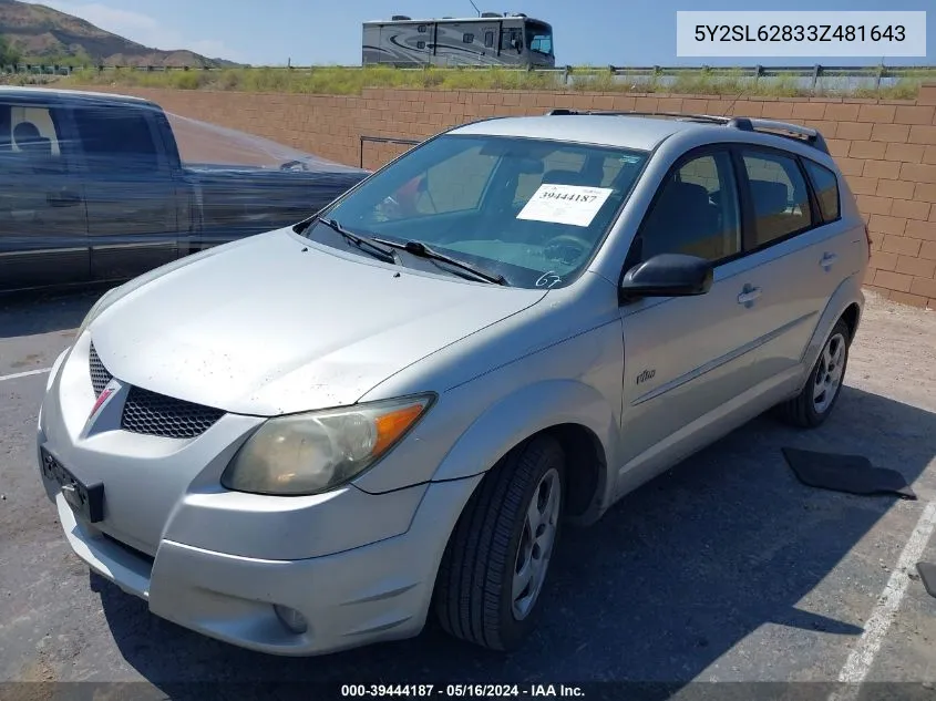 2003 Pontiac Vibe VIN: 5Y2SL62833Z481643 Lot: 39444187