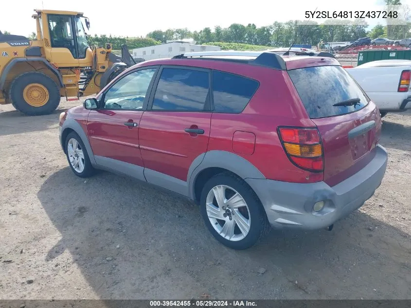 2003 Pontiac Vibe VIN: 5Y2SL64813Z437248 Lot: 39542455