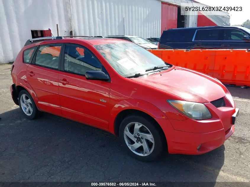 2003 Pontiac Vibe VIN: 5Y2SL628X3Z439423 Lot: 39576582