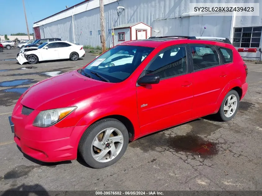 2003 Pontiac Vibe VIN: 5Y2SL628X3Z439423 Lot: 39576582