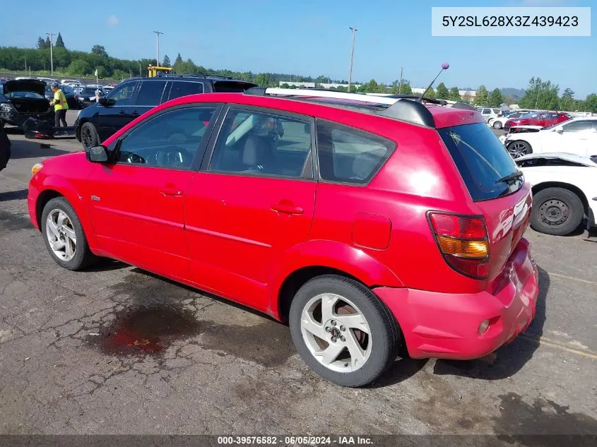 2003 Pontiac Vibe VIN: 5Y2SL628X3Z439423 Lot: 39576582