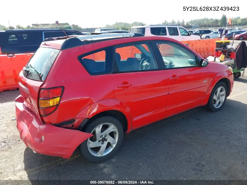 2003 Pontiac Vibe VIN: 5Y2SL628X3Z439423 Lot: 39576582