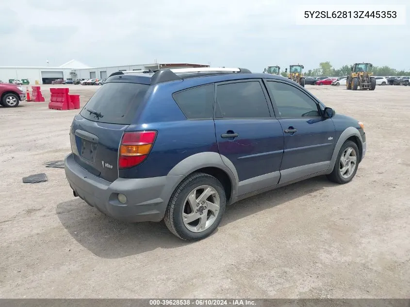 2003 Pontiac Vibe VIN: 5Y2SL62813Z445353 Lot: 39628538