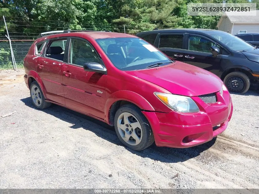 2003 Pontiac Vibe VIN: 5Y2SL62893Z472851 Lot: 39772268