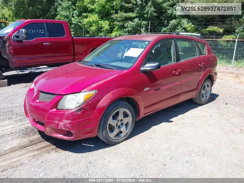 2003 Pontiac Vibe VIN: 5Y2SL62893Z472851 Lot: 39772268