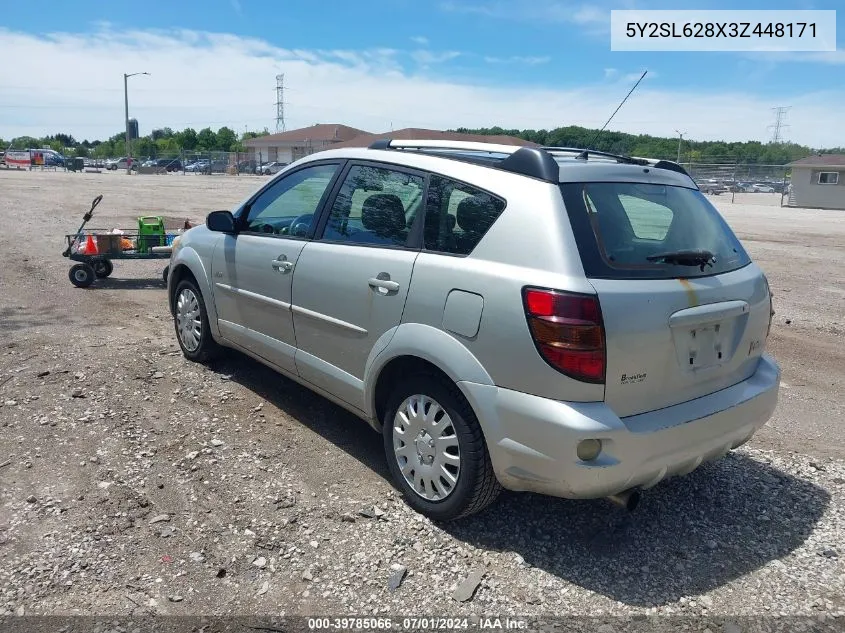 2003 Pontiac Vibe VIN: 5Y2SL628X3Z448171 Lot: 39785066