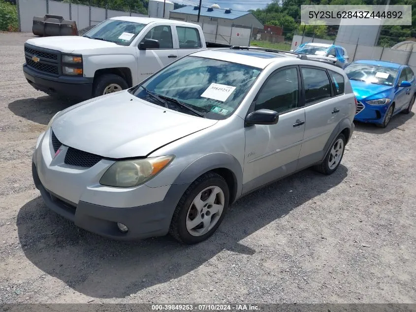 2003 Pontiac Vibe VIN: 5Y2SL62843Z444892 Lot: 39849253