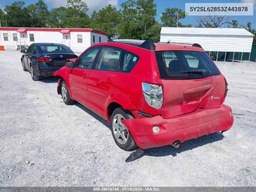 2003 Pontiac Vibe VIN: 5Y2SL62853Z443878 Lot: 39870749