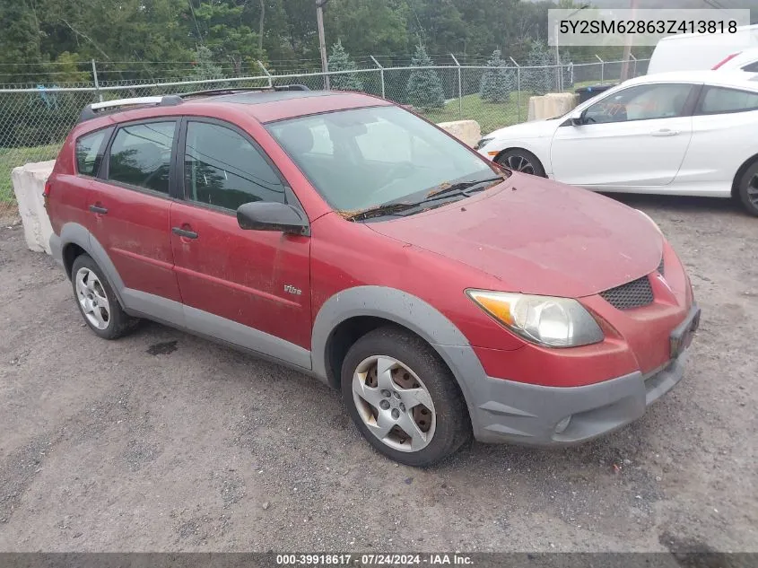 2003 Pontiac Vibe VIN: 5Y2SM62863Z413818 Lot: 39918617