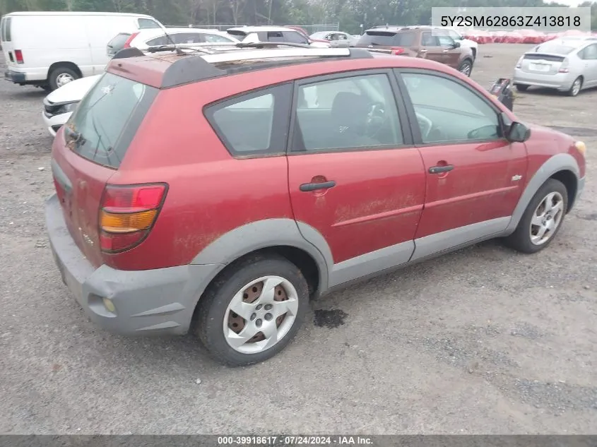 2003 Pontiac Vibe VIN: 5Y2SM62863Z413818 Lot: 39918617