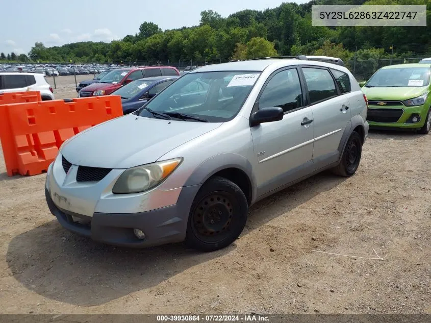 2003 Pontiac Vibe VIN: 5Y2SL62863Z422747 Lot: 39930864