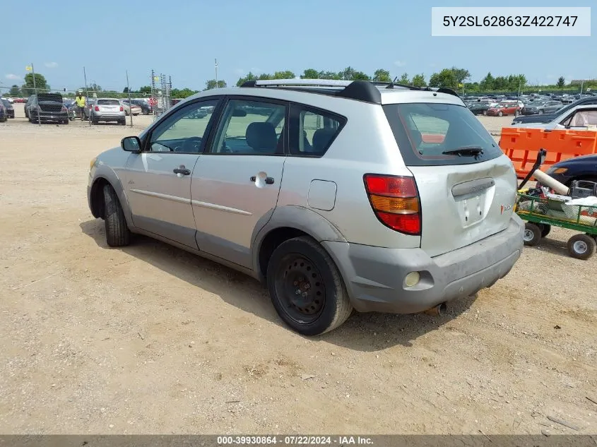 2003 Pontiac Vibe VIN: 5Y2SL62863Z422747 Lot: 39930864