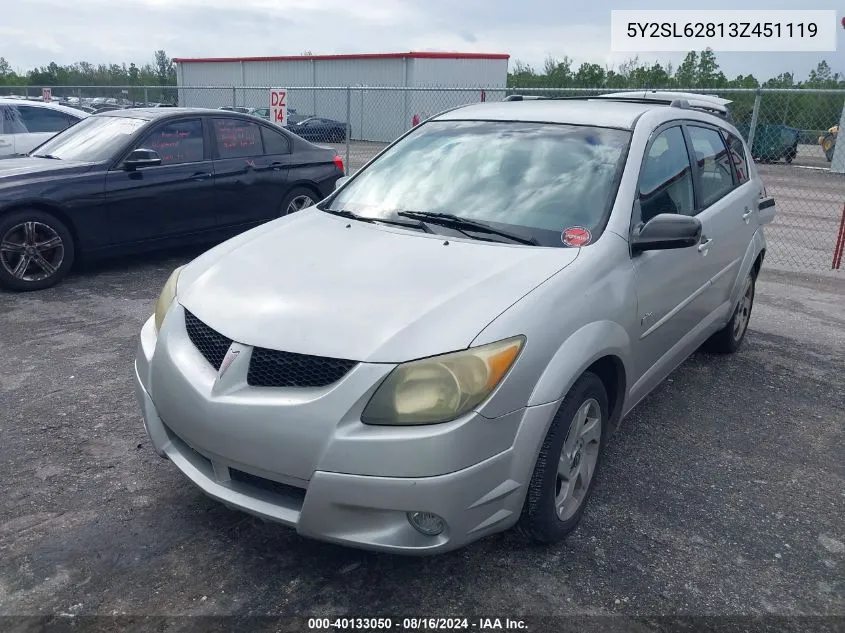 2003 Pontiac Vibe VIN: 5Y2SL62813Z451119 Lot: 40133050