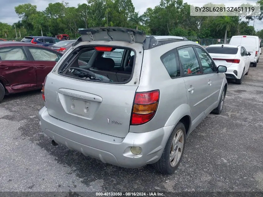 2003 Pontiac Vibe VIN: 5Y2SL62813Z451119 Lot: 40133050